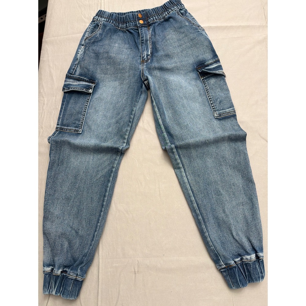 Madden Girl Womens Denim Cargo Joggers Medium Wash Blue MCJO108X-7A Size M